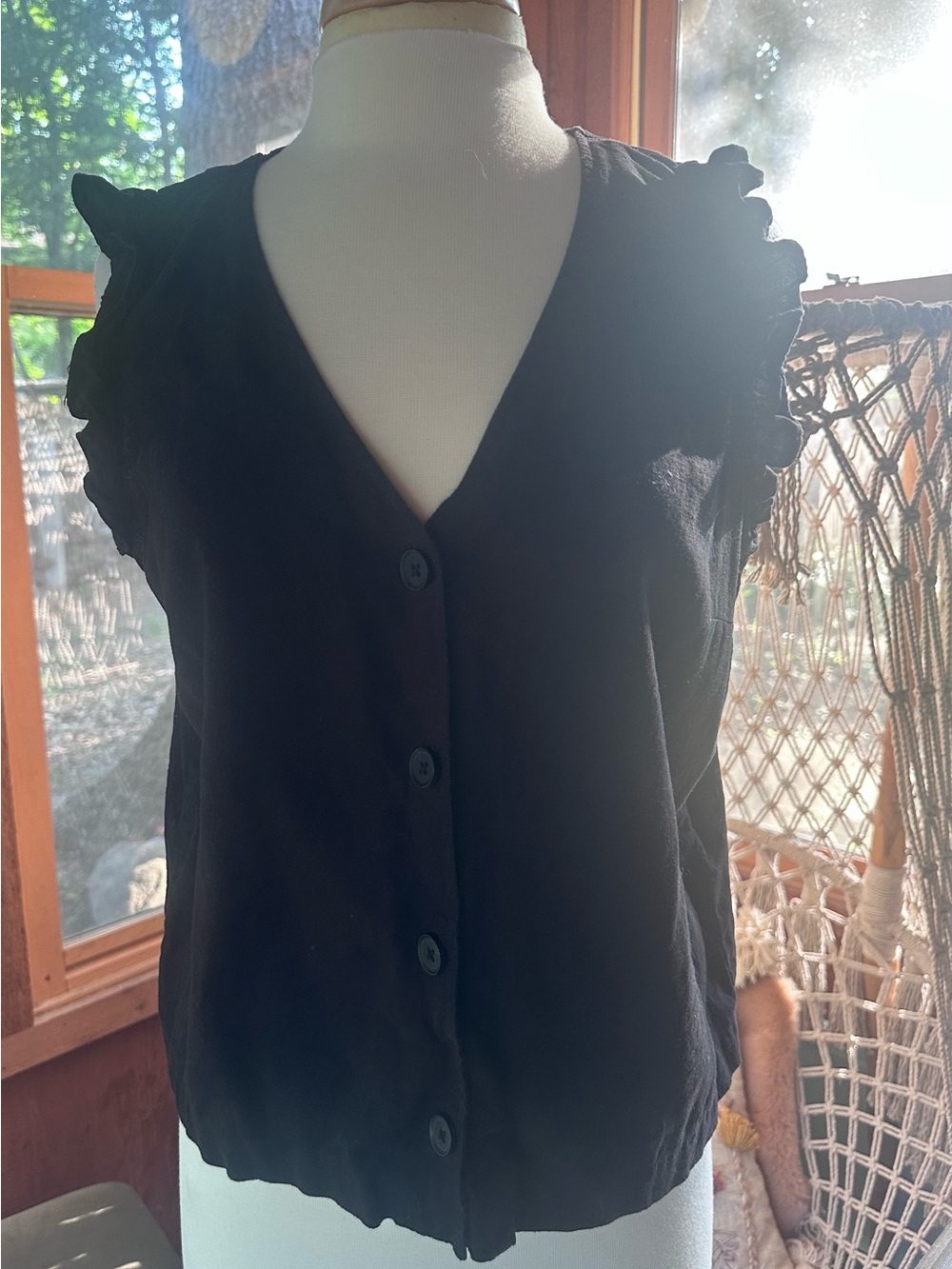 Maurices Black Ruffle Sleeve Button-Front Top